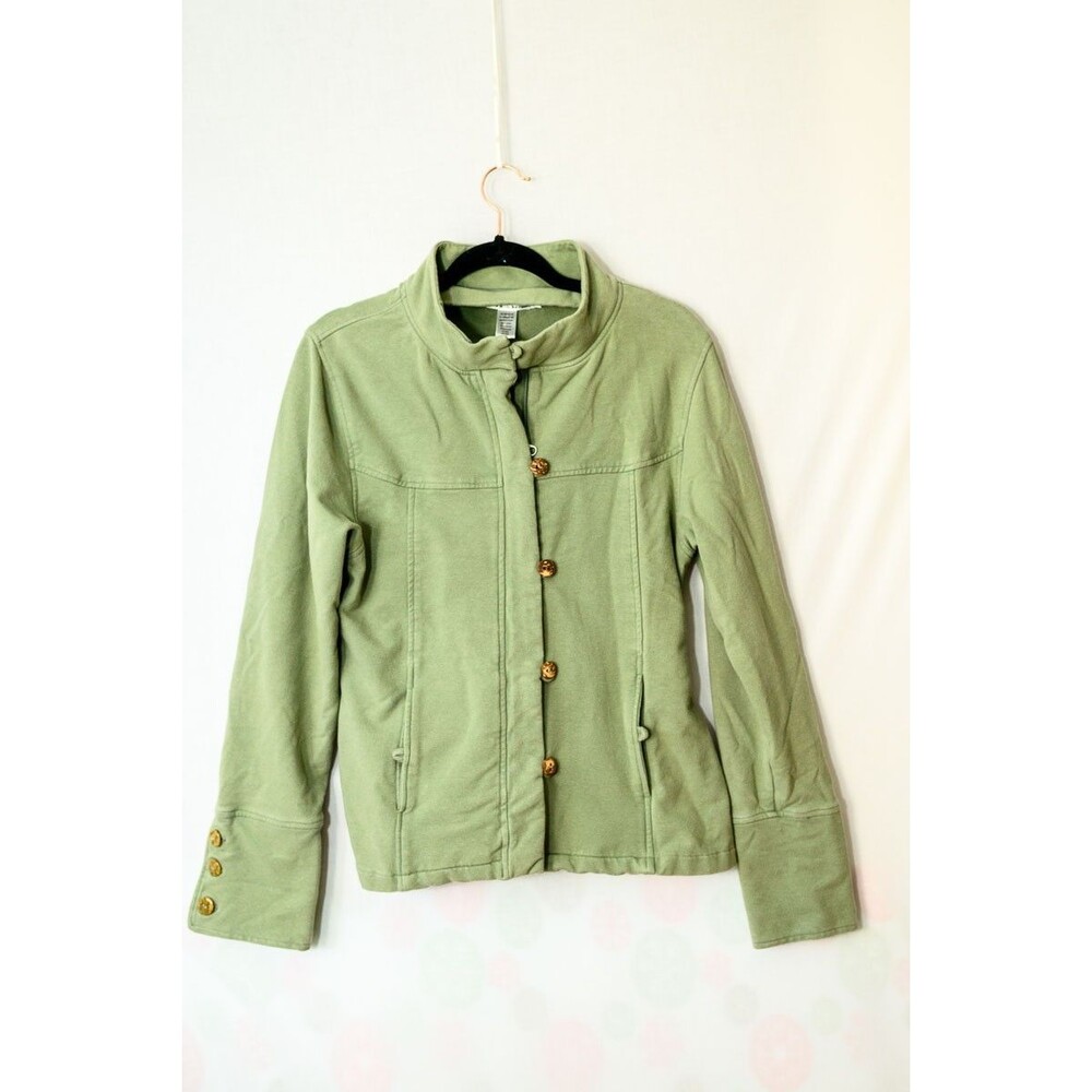 NEON BUDDHA S Green Cotton/Spandex Stretch Knit Casual Jacket artsy art to wear